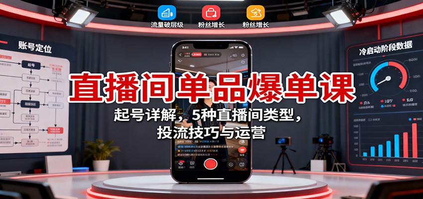 直播间单品爆单课:起号详解,5种直播间类型,投流技巧与运营-佳文