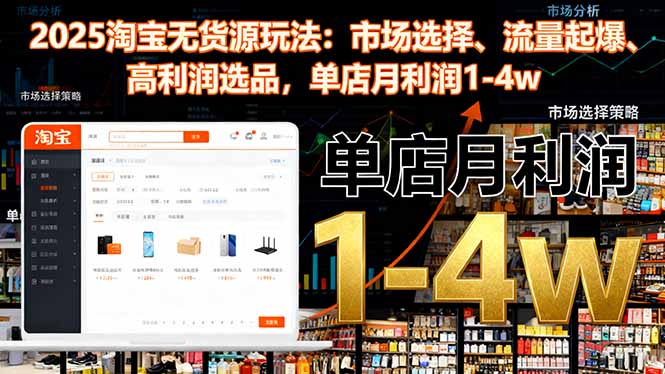 2025淘宝无货源玩法：市场选择、流量起爆、高利润选品，单店月利润1-4w-佳文