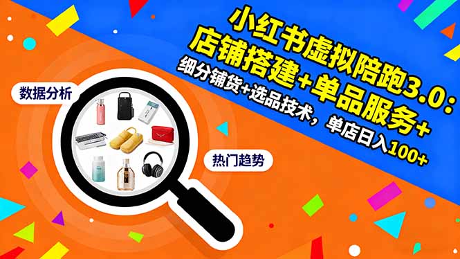 小红书虚拟陪跑3.0：店铺搭建+单品服务+细分铺货+选品技术，单店日入100+-佳文
