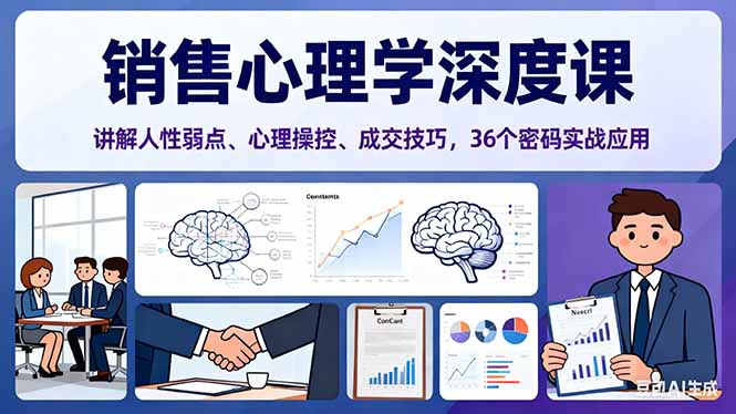 销售心理学深度课，讲解人性弱点、心理操控、成交技巧，36个密码实战应用-佳文