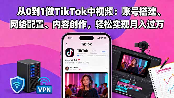 从0到1做TikTok中视频:账号搭建、网络配置、内容创作,轻松实现月入过万-佳文