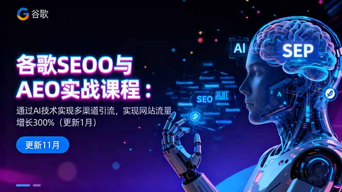 谷歌SEO与AEO实战课程:通过AI技术实现多渠道引流,实现网站流量增长300%-佳文