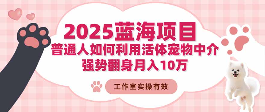 2025蓝海项目:普通人如何利用活体宠物中介,强势翻身月入10万-佳文