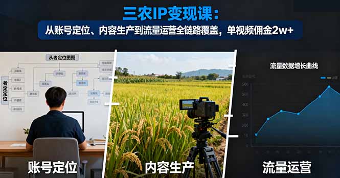 三农IP变现课：从账号定位、内容生产到流量运营全链路覆盖，单视频佣金2w+-佳文