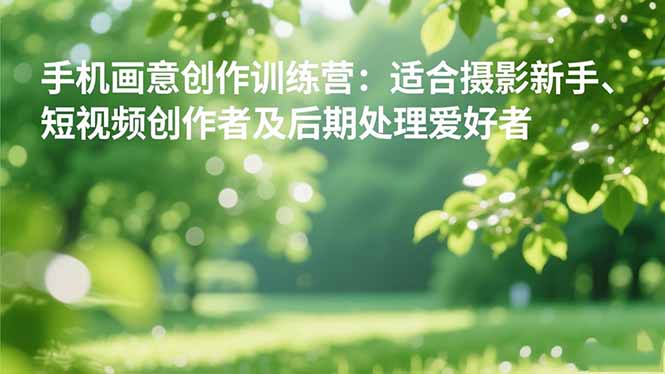 手机摄影之画意创作训练营：适合摄影新手、短视频创作者及后期处理爱好者-佳文