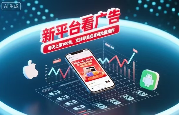 新台看广告，养好机一条5毛到5块，单机日入30到100，支持苹果安卓，可批量操作。-佳文