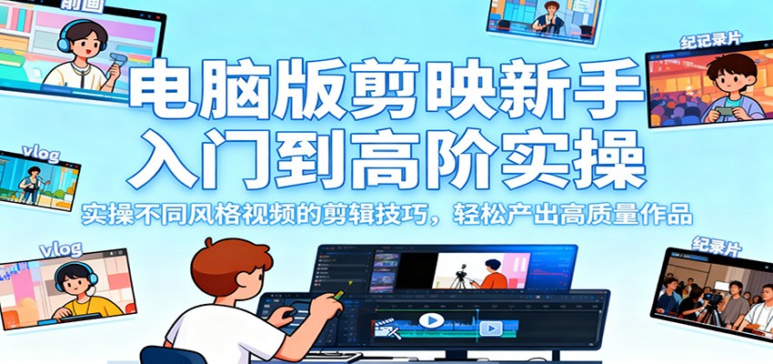 电脑版剪映新手入门到高阶实操,实操不同风格视频的剪辑技巧,轻松产出高质量作品-佳文