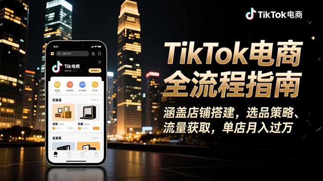 TikTok电商全流程指南，涵盖店铺搭建、选品策略、流量获取，单店月入过万-佳文